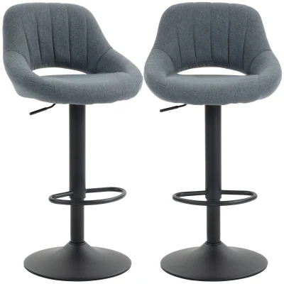 HOMCOM Swivel Bar Stools Set of 2, Linen Upholstered Counter Height Barstools with Round Metal Base