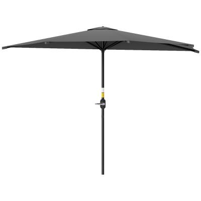 Outsunny 9.8ft Half Umbrella Semi Round Patio Parasol with Crank Handle, Top Vent for Garden, Balcony- NO BASE INCLUDED Dark Grey