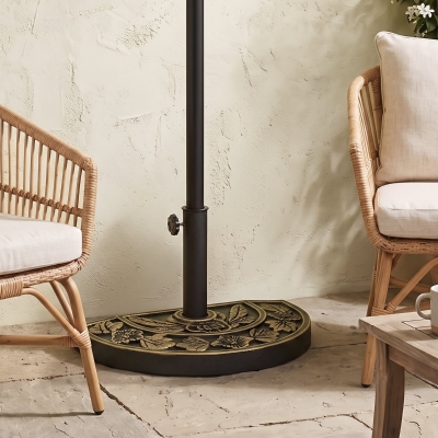 Outsunny 20 lbs Resin Half Round Patio Umbrella Base 20" Outdoor Decorative Parasol Stand Holder For Φ1.5", Φ1.9" Pole, Bronze