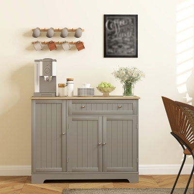 HOMCOM Modern Sideboard Cabinet, 41" Kitchen Buffet Cabinet with Drawer, Adjustable Shelf, 3 Doors for Dining Room, Grey