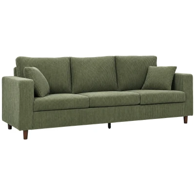 HOMCOM 3 Seater Sofa with Wide Seat, Corduroy Couch with Deep Seat, Spring Cushion, Green