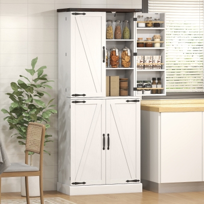 HOMCOM 72" Tall Kitchen Pantry Cabinet, Farmhouse Storage Cabinet with 8 Door Racks and Adjustable Shelves, White