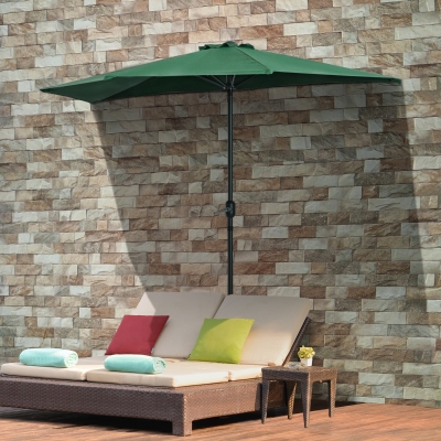 Outsunny 9.8ft Half Umbrella Semi Round Patio Parasol with Crank Handle, Top Vent for Garden, Balcony- NO BASE INCLUDED, Green
