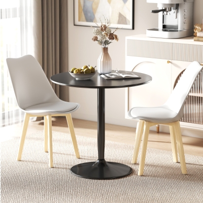 HOMCOM Modern Kitchen Table for 2 People, Round Dining Table with Steel Base for Living Room, Dining Room, Black