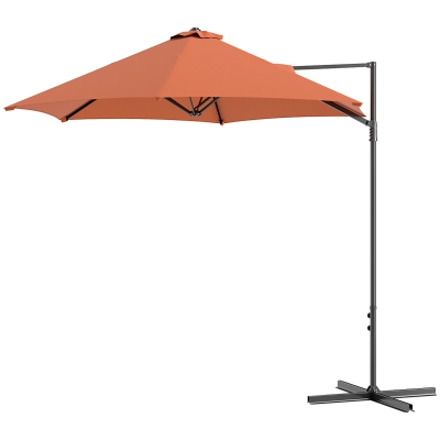 Outsunny 8.5FT Offset Patio Umbrella with 360° Rotation, Outdoor Cantilever Roma Parasol Hanging Sun Shade Canopy Shelter with Cross Base, Orange