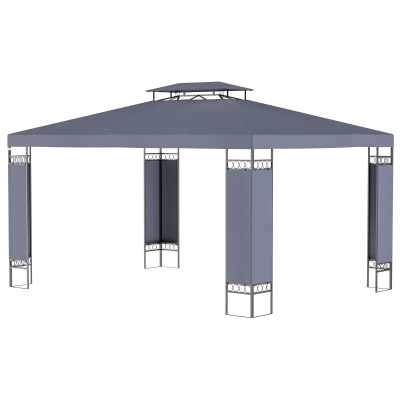 Outsunny 10' x 13' Outdoor Gazebo, Double Roof Patio Gazebo Canopy Shelter with Screen Decorate Corner Frame, Grey