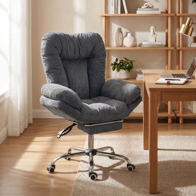 HOMCOM Criss Cross Chair with Wheels, Waterfall Armrests, Overstuffed Wide Office Chair with Footrest, Dark Grey