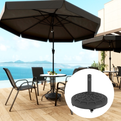 Outsunny 46lbs Resin Round Patio Umbrella Base with Wheels, Umbrella Stand Base, Heavy Duty Patio Umbrella Holder, Black