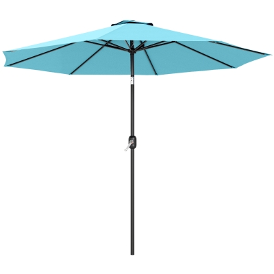 Outsunny 10' x 8' Round Market Umbrella, Patio Umbrella with Crank Handle and Tilt, Outdoor Parasol for Garden, Sky Blue