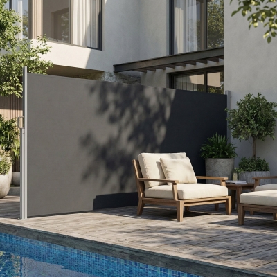 Outsunny Retractable Side Awning, 165" x 73" Outdoor Privacy Screen, Water-Resistant, UV 50+, Dark Grey