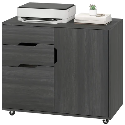HOMCOM Filing Cabinet with File Drawer File Cabinet with Adjustable Shelf and 3 Drawers Black