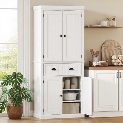 HOMCOM 72" Kitchen Pantry, Freestanding Storage Cabinet with Drawer, Doors, White