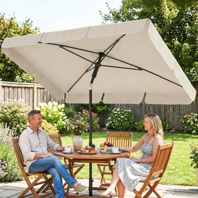 Outsunny 6' x 4' Patio Umbrella with Tilt, Rectangular Outdoor Umbrella for Garden, Beige