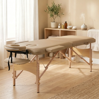 HOMCOM Height Adjustable Professional Salon Spa Facial Couch Bed, Portable Folding Massage Table, Light Brown