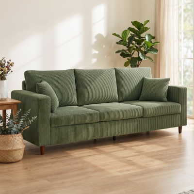 HOMCOM 3 Seater Sofa with Wide Seat, Corduroy Couch with Deep Seat, Spring Cushion, Green