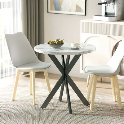 HOMCOM 29" Dining Table, Contemporary Round Kitchen Table with Steel Legs, White Marble-Effect