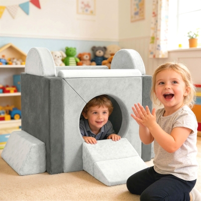 Qaba 12 PCS Modular Kids Play Couch, Child Sectional Sofa for Toddlers, Convertible Foam and Floor Cushion, Grey