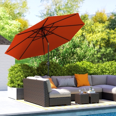 Outsunny 10' x 8' Round Market Umbrella, Patio Umbrella with Crank Handle and Tilt, Outdoor Parasol for Garden, Orange