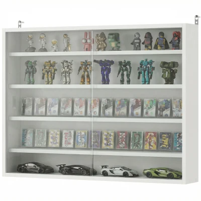 HOMCOM 5-storey Display Cabinet, Shot Glass Display Case, Glass Curio Cabinet with 2 Glass Doors and 4 Adjustable Shelves, White