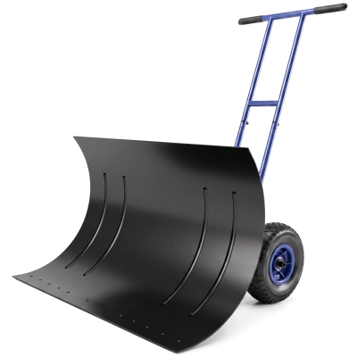 Outsunny 29" Metal Snow Shovel with Wheels, Adjustable Handle, Blue