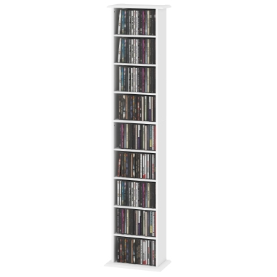 HOMCOM 9-Tier DVD Shelf with 7 Adjustable Shelves, Slim CD Shelf, Holds 252 CDs, 147 DVDs or 189 Blu-rays, White