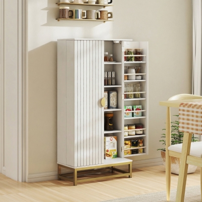 HOMCOM 47" Kitchen Pantry Cabinet, Freestanding Kitchen Storage Cabinet with 12 Door Shelves and Adjustable Shelves, White
