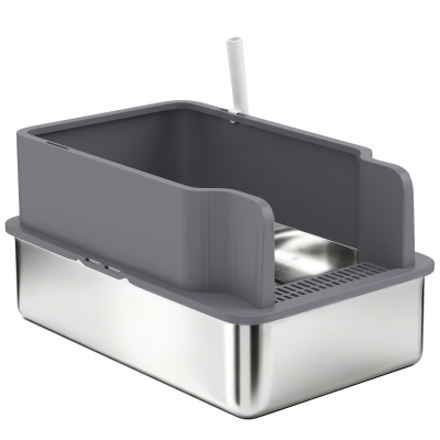 PawHut Stainless Steel Sifting Litter Box for Pine Pellet, High Sided, Anti-Leakage, Less Tracking, Includes Scoop & 10 Pads