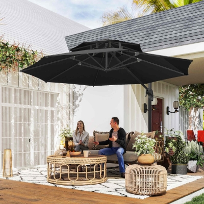Outsunny 11ft Outdoor Cantilever Umbrella Rotatable Sun Shade Aluminum Market Umbrella with Adjustable Angle & Double-top Canopy for Backyard, Poolside, Lawn and Garden Dark Grey