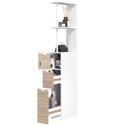 HOMCOM Tall Bathroom Storage Cabinet, Narrow Bathroom Cabinet with Drawers and Open Shelves for Small Spaces, Natural Wood
