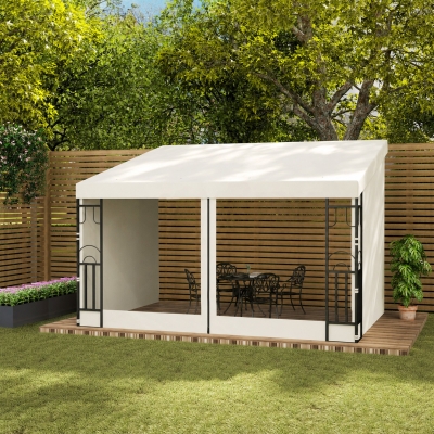 Outsunny 10' x 13' Wall Pergola, Outdoor Gazebo with 2 Curtains and 2 Nettings, UV Resistant, for Patio, Deck,  Beige