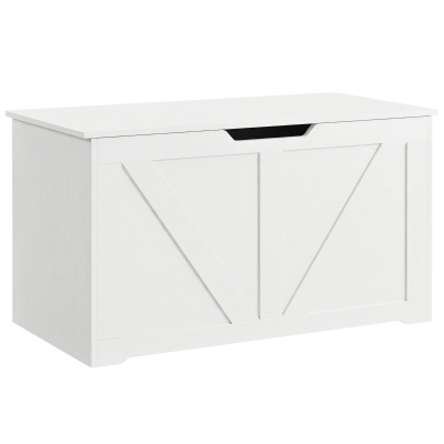 HOMCOM 31.5 Inches Storage Chest, Storage Trunk with Safety Hinge for Living Room, White Wood Grain