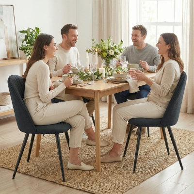 HOMCOM Set of 4 Modern Dining Chairs, Velvet Upholstered Kitchen Chairs with Steel Legs for Living Room, Dark Grey
