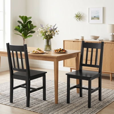 HOMCOM Dining Chairs Set of 2, Kitchen Chair with Slat Back, Pine Wood Structure for Living Room and Dining Room, Black