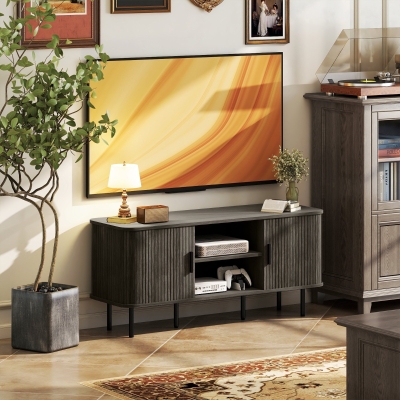 HOMCOM TV Stand Cabinet for TVs up to 55 Inches, TV Unit with Storage Shelves and Cabinets for Living Room, Grey