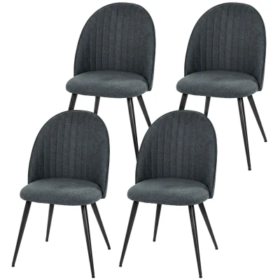 HOMCOM Set of 4 Modern Dining Chairs, Velvet Upholstered Kitchen Chairs with Steel Legs for Living Room, Dark Grey