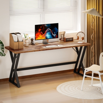 HOMCOM 71" Computer Desk, Industrial Writing Table with X-Shaped Frame for Home Office, Rustic Brown