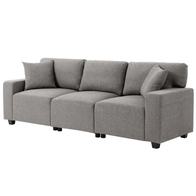 HOMCOM 3 Seater Sofa with Storage Pockets, Modern Upholstered Couch with Pocket Springs, Grey
