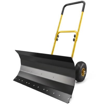 Outsunny Metal Snow Shovel with Wheels, 29"x16.5", Adjustable Handle, Yellow