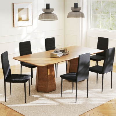HOMCOM High Back Dining Chairs, Modern Upholstered Linen Fabric Accent Chairs with Metal Legs for Kitchen, Set of 6, Black