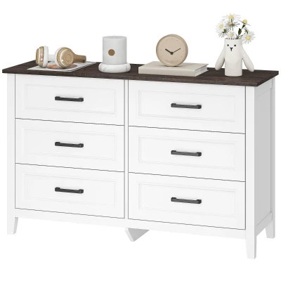 HOMCOM Wide Dresser for Bedroom with 6 Drawers Storage Chest of Drawers for Living Room, Closet, Laundry, Entryway