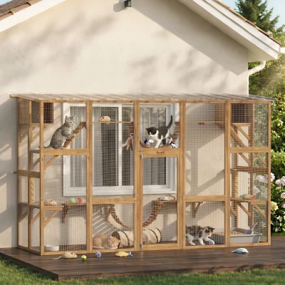 PawHut Catio Playground Cat Window Box Enclosure w/ Shelves, Yellow