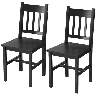 HOMCOM Dining Chairs Set of 2, Kitchen Chair with Slat Back, Pine Wood Structure for Living Room and Dining Room, Black
