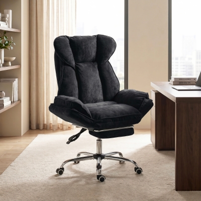 HOMCOM Big and Tall Office Chair Footrest Executive Desk Chair High Back Snowflake Velvet Reclining, Black