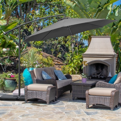 Outsunny 9.6ft Offset Patio Umbrella Garden Hanging Parasol Banana Cantilever Umbrella with Base, Crank, Black