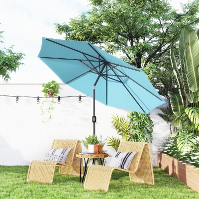 Outsunny 10' x 8' Round Market Umbrella, Patio Umbrella with Crank Handle and Tilt, Outdoor Parasol for Garden, Sky Blue