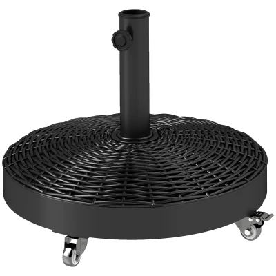 Outsunny Round Umbrella Base with Wheels, Cement-Filled 55 lbs Parasol Stand, Black - Great for Garden and Patio