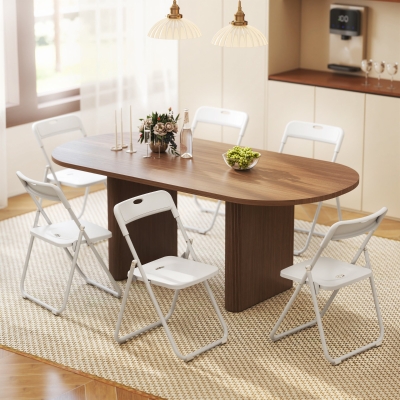 HOMCOM Folding Chairs 6 Pack, Plastic Foldable Chairs with Vent, Carry Hole and Steel Frame for Home, Office, Dining, White