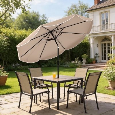 Outsunny 9' x 9' Round Market Umbrella with Valance, Patio Umbrella with Tilt and Crank, for Garden, Deck, Poolside, Khaki