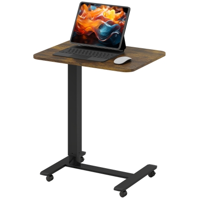 HOMCOM Pneumatic Standing Desk Adjustable Height, Mobile Stand Up Desk with Wheels, 43 Inch Rolling Table, Rustic Brown