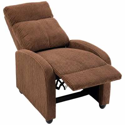 HOMCOM Corduroy Home Theater Seating, Push Back Recliner Chair with Padded Seat for Living Room, Brown